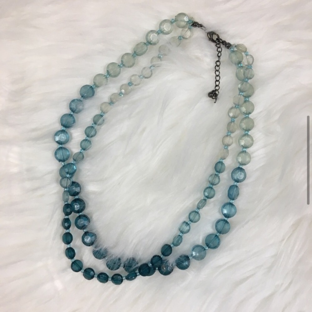 Ombré Blue Faceted Bead Multi Strand Vintage Necklace